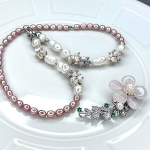 Handmade Freshwater Pink Edision Rose Quartz Flower 🌺 Extender Necklace SET